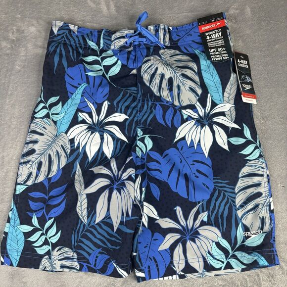 Speedo Swim Trunks Mens‎ Medium Board Shorts Ocean Blue Graphic Stretch UPF $59 - Picture 1 of 16